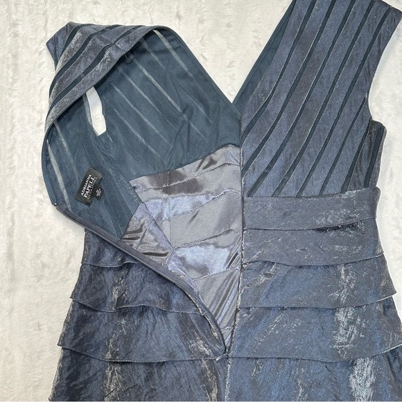 Adrianna Papell Occasions Long Formal Shutter Pleated Rayon Blend Gown Dress - Picture 4 of 9